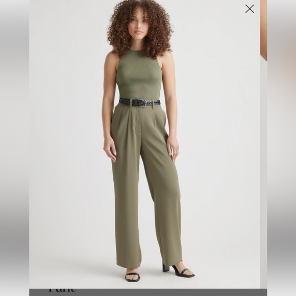 Quince Stretch Crepe Pleated Wide Leg Pant NWT 2 Olive - Picture 1 of 7